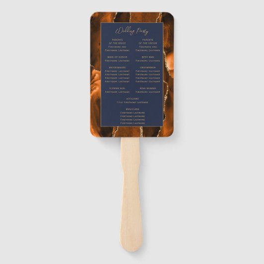 Rust Agate Navy Blue Gold Script Wedding Programm Fächer (Rückseite)