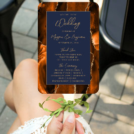 Rust Agate Navy Blue Gold Script Wedding Programm Fächer