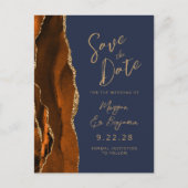 Rust Agate Navy Blue Script QR-Code Save the Date Ankündigungspostkarte (Vorderseite)