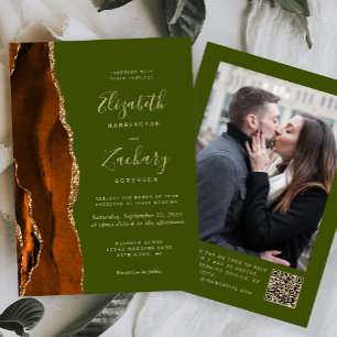 Rust Agate Olive Green Foto QR Code Hochzeit Einladung