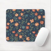 Rust and Coral Daisy Field on Navy Blue Mousepad (Mit Mouse)