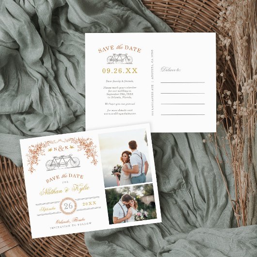 Rust and Honey Bicycle 2 Foto Save the Date Ankündigungspostkarte