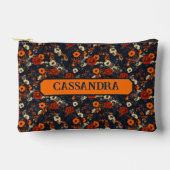 Rust and Orange on Blue Ditsy Country Floral Zubehörtasche (Vorderseite)