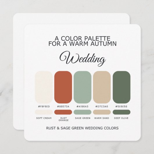 Rust and Sage Green Wedding Color Palette Card Einladung (Vorne/Hinten)