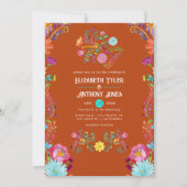 Rust & Aqua Floral Mexican Fiesta Wedding Einladung (Vorderseite)