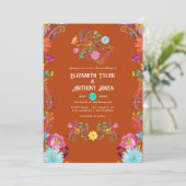 Rust & Aqua Floral Mexican Fiesta Wedding Einladung (Stehend Vorderseite)