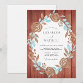 Rust-Aqua-Kranz-Hochzeit Einladung (Vorne/Hinten)