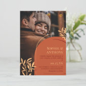 Rust Arch Greenerity Foto Hochzeit im Herbst Einla Einladung (Stehend Vorderseite)