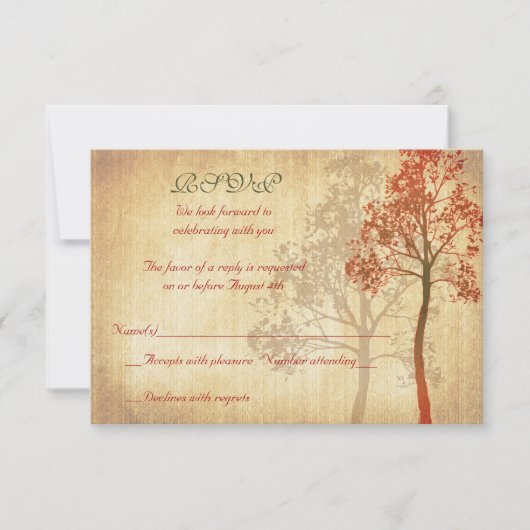 Rust Autumn Fall Tree Wedding RSVP Reply Card Karte (Vorderseite)