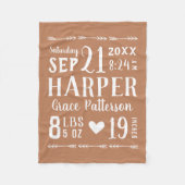 Rust Baby Birth Stats Keepake Fleecedecke (Vorderseite)