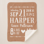 Rust Baby Birth Stats Keepake Sherpadecke (Vorderseite)