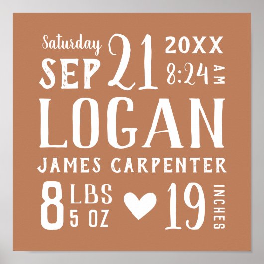 Rust Baby Boy Birth Stats Keepake Poster (Vorne)