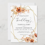 Rust Beige Floral Gold Rahmen Wedding Einladung (Vorderseite)