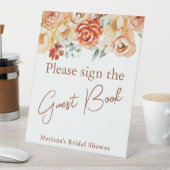 Rust Beige Peach Floral Brautparty Guest Book Sockelschild (In Situ)