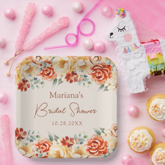 Rust Beige Romantisches Brautparty Pappteller (Party)