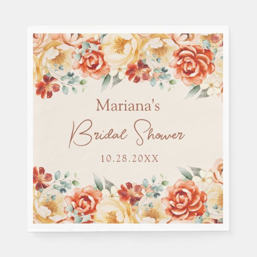 Rust Beige Romantisches Brautparty Serviette (Vorderseite)