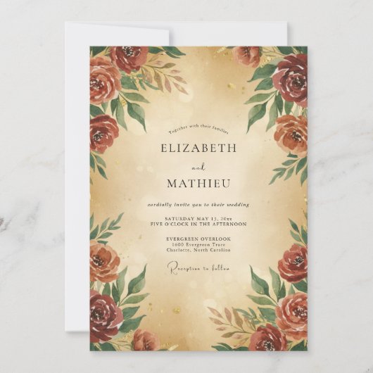 Rust-Bemalte-Hochzeit mit Laub Einladung (Vorderseite)