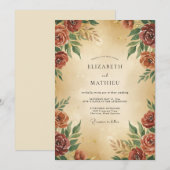 Rust-Bemalte-Hochzeit mit Laub Einladung (Vorne/Hinten)