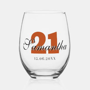 Rust Birthday Nummer   Black 3D Name Date Weinglas Ohne Stiel