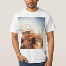 Rust Blaze: Trendy Sports Car Print T-Shirt