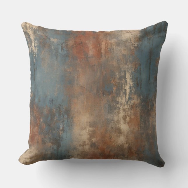 Rust Blue Beige Abstrakt Earth Tone Kissen (Vorderseite)