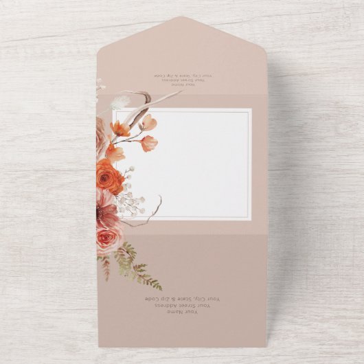 Rust Blush Fall Boho Blumen Rahmen Blush Abendesse All In One Einladung (Außenbereich)