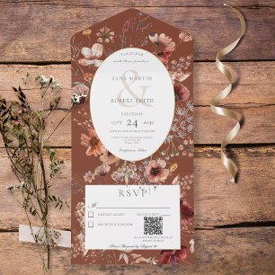 Rust & Blush Wildblumenrahmen QR-Code All In One Einladung