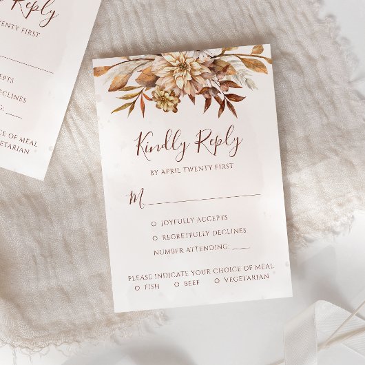 Rust Bohemisch Pampas Grass Wedding RSVP Karte