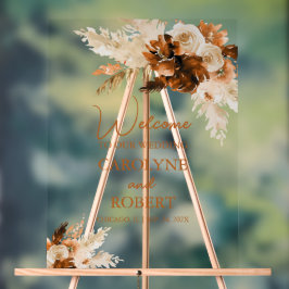 Rust Bohemisch Pampas Grass Wedding Willkommen Acrylschild