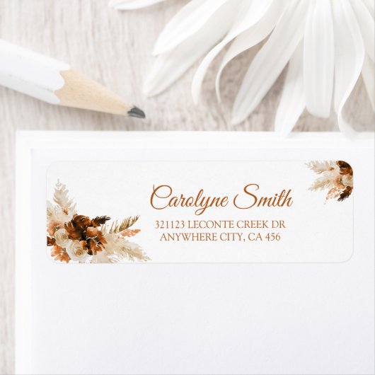 Rust Bohemisch und Pampas-Gras-Hochzeitslabel (Insitu)