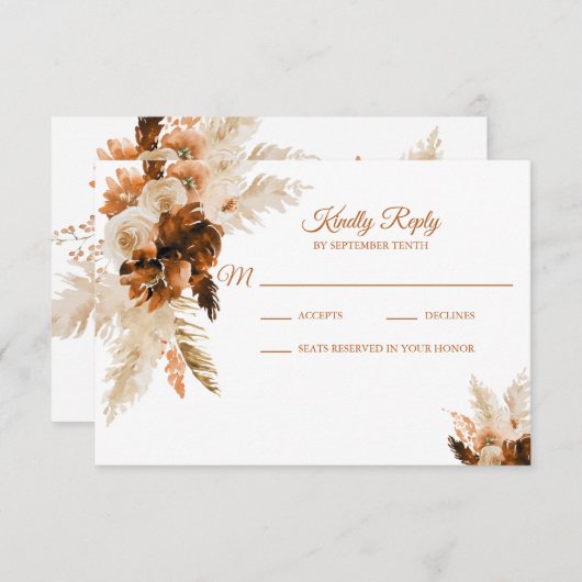 Rust Bohemisch und Pampas Grass Wedding RSVP Card (Vorne/Hinten)