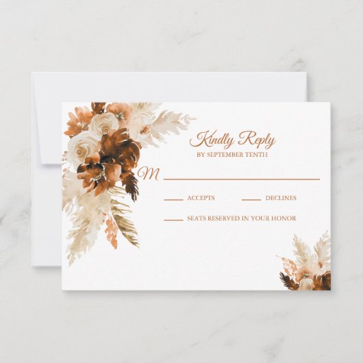 Rust Bohemisch und Pampas Grass Wedding RSVP Card Karte (Vorderseite)
