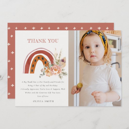 Rust Boho Bläschen Regenbogen Foto jedes Lebensalt Dankeskarte (Vorne/Hinten)