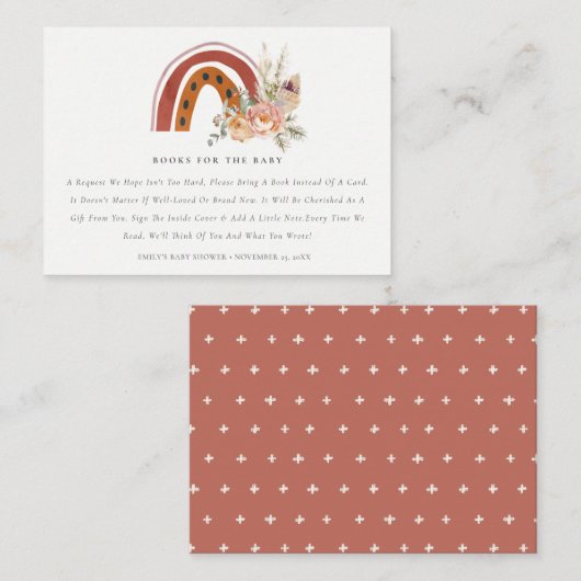 Rust Boho Bläsernieder Bücher beantragen Babydusch Begleitkarte (Vorne/Hinten)