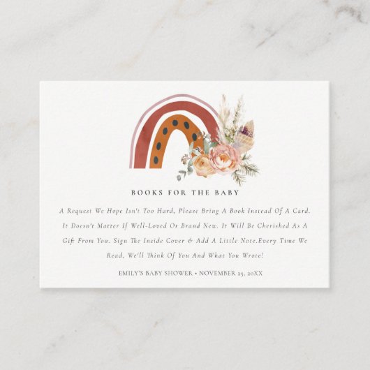 Rust Boho Bläsernieder Bücher beantragen Babydusch Begleitkarte (Vorderseite)