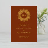 Rust Boho Celestial Sun Monogram Rett Date Folieneinladung (Stehend vorne)