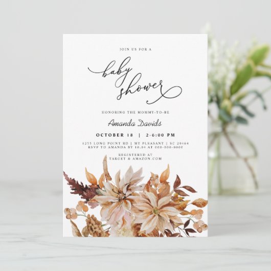 Rust Boho Fall Herbst Geschlecht neutrale Babydusc Einladung (Stehend Vorderseite)