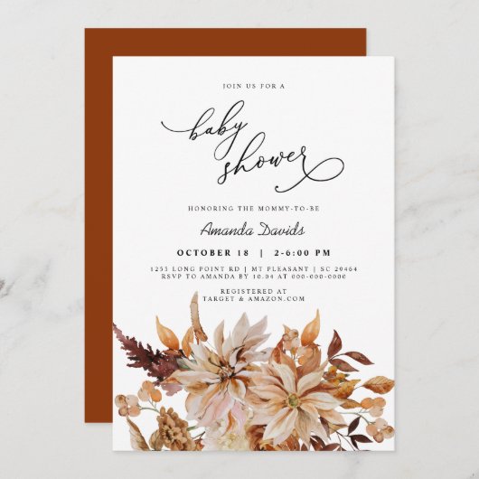Rust Boho Fall Herbst Geschlecht neutrale Babydusc Einladung (Vorne/Hinten)