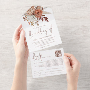 Rust Boho Florals Brown schrieb QR All In One Einladung