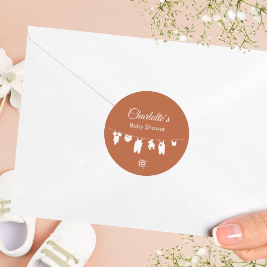 Rust Boho Minimalistisch Baby Dusche Runder Aufkleber