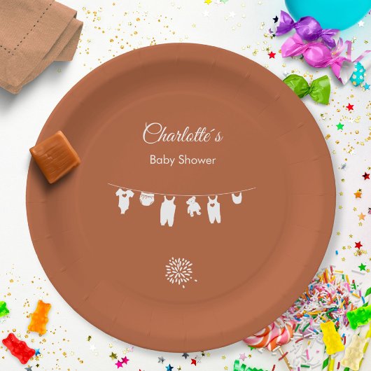 Rust Boho Minimalistisch Gender Neutral Baby Dusch Pappteller