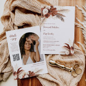 Rust Boho Pampas Grass Arch Foto QR Code Hochzeit Einladung