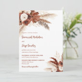 Rust Boho Pampas Grass Arch Foto QR Code Hochzeit Einladung (Stehend Vorderseite)