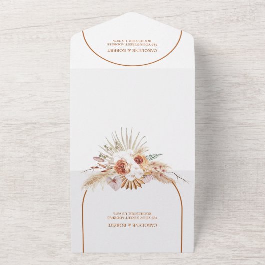 Rust Boho & Pampas Grass Wedding All In One Einladung (Außenbereich)