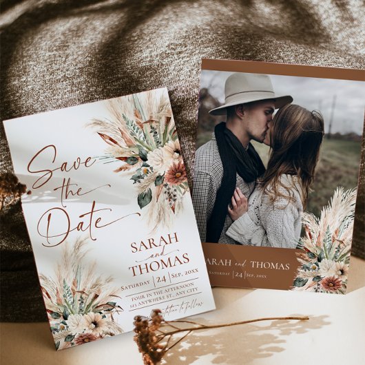 Rust Boho Terracotta Hochzeitseinladungskarte zur 