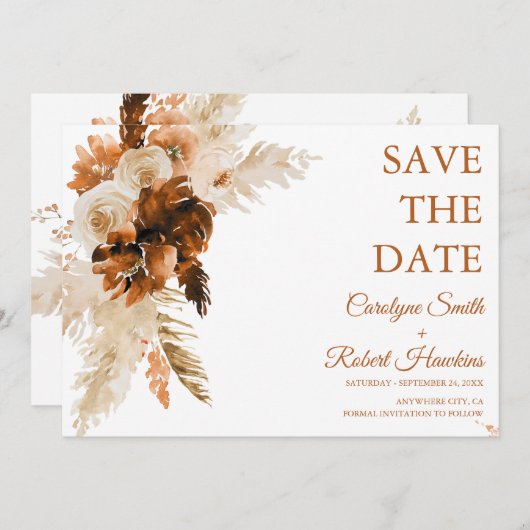 Rust Boho und Pampas Grass Stilvoll Save The Date (Vorne/Hinten)