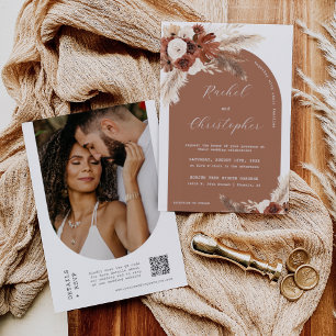 Rust Boho Wedding Pampas Grass Arch Foto QR Code Einladung