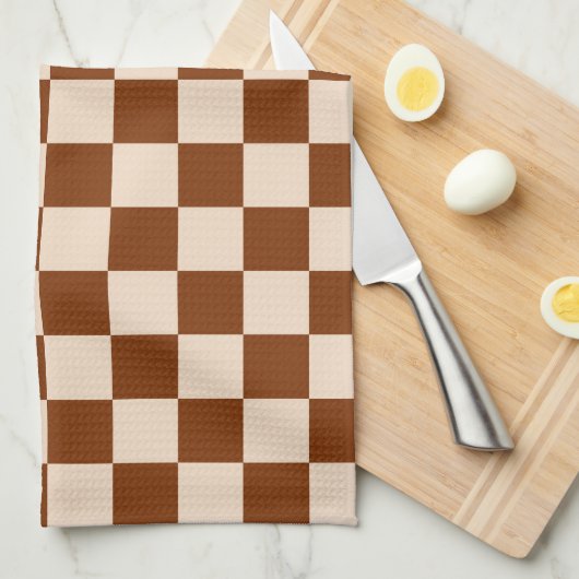 Rust brown and beige checkerboard pattern geschirrtuch (Viertel Falte)