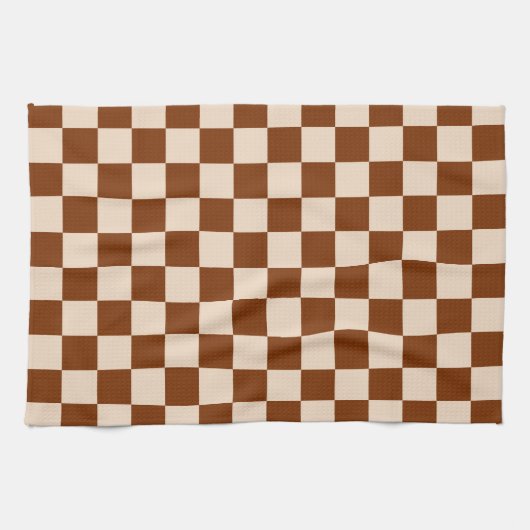 Rust brown and beige checkerboard pattern geschirrtuch (Horizontal)