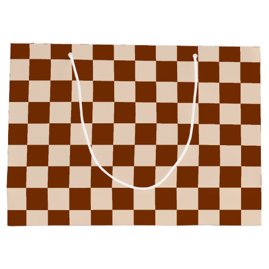 Rust brown and beige checkerboard pattern große geschenktüte (Rückseite)